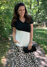 Load image into Gallery viewer, Leopard Color Block V-Neck Slit Dress