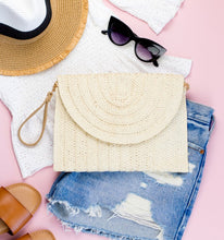 Load image into Gallery viewer, Straw Foldover Convertible Clutch