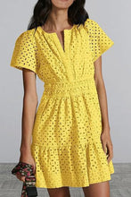 Load image into Gallery viewer, Eyelet Notched Short Sleeve Mini Dress