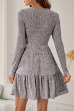 Load image into Gallery viewer, Round Neck Long Sleeve Ruffle Hem Dress