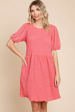 Load image into Gallery viewer, Culture Code Full Size Textured Round Neck Puff Sleeve Dress