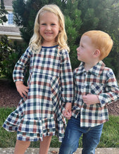 Load image into Gallery viewer, RTS: Plaid girls dress or Plaid Boys shirt
