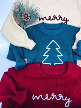 Load image into Gallery viewer, RTS: Rope Embroidered Merry Sweaters (adult and kid)!
