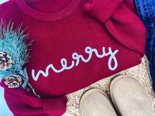 Load image into Gallery viewer, RTS: Rope Embroidered Merry Sweaters (adult and kid)!