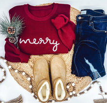 Load image into Gallery viewer, RTS: Rope Embroidered Merry Sweaters (adult and kid)!
