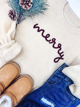Load image into Gallery viewer, RTS: Rope Embroidered Merry Sweaters (adult and kid)!