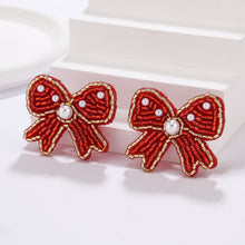 Load image into Gallery viewer, Beaded Holiday Bow Earrings