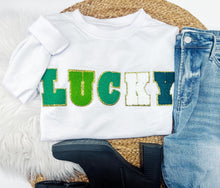 Load image into Gallery viewer, RTS: The Riley LUCKY White Crewneck-