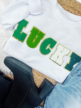Load image into Gallery viewer, RTS: The Riley LUCKY White Crewneck-