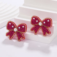Load image into Gallery viewer, Beaded Holiday Bow Earrings