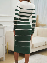 Load image into Gallery viewer, Color Block Round Neck Long Sleeve Midi Dress
