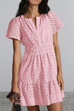 Load image into Gallery viewer, Eyelet Notched Short Sleeve Mini Dress