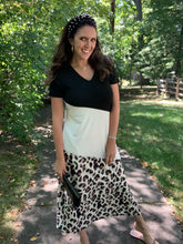 Load image into Gallery viewer, Leopard Color Block V-Neck Slit Dress