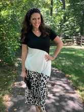 Load image into Gallery viewer, Leopard Color Block V-Neck Slit Dress