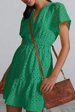 Load image into Gallery viewer, Eyelet Notched Short Sleeve Mini Dress