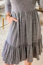 Load image into Gallery viewer, Round Neck Long Sleeve Ruffle Hem Dress