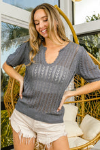 Load image into Gallery viewer, Eyelet Puff Sleeve Knit Top