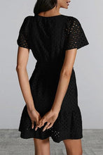 Load image into Gallery viewer, Eyelet Notched Short Sleeve Mini Dress