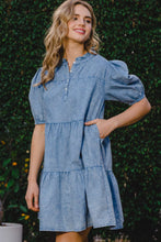 Load image into Gallery viewer, Washed Tiered Mini Denim Dress