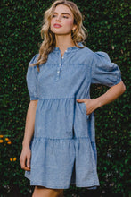 Load image into Gallery viewer, Washed Tiered Mini Denim Dress