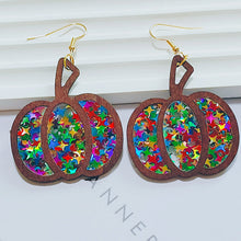 Load image into Gallery viewer, Glittery Pumpkin Earrings