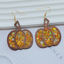 Load image into Gallery viewer, Glittery Pumpkin Earrings