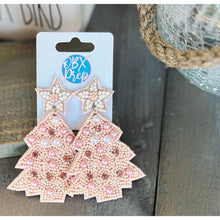 Load image into Gallery viewer, Pink Christmas Tree Seed Beaded Drop Earrings - OBX Prep