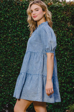 Load image into Gallery viewer, Washed Tiered Mini Denim Dress