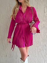 Load image into Gallery viewer, Tied Button Up Long Sleeve Dress