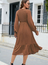Load image into Gallery viewer, Swiss Dot V-Neck Smocked Lantern Sleeve Ruffle Hem Dress