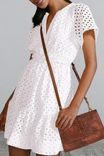 Load image into Gallery viewer, Eyelet Notched Short Sleeve Mini Dress