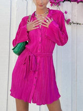 Load image into Gallery viewer, Tied Button Up Long Sleeve Dress