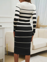 Load image into Gallery viewer, Color Block Round Neck Long Sleeve Midi Dress