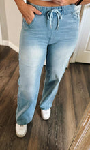 Load image into Gallery viewer, Drawstring Elastic Denim Pants