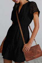 Load image into Gallery viewer, Eyelet Notched Short Sleeve Mini Dress