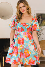 Load image into Gallery viewer, Printed Smocked Puff Sleeve Mini Dress