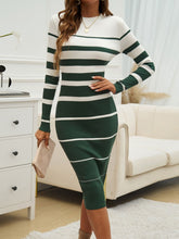 Load image into Gallery viewer, Color Block Round Neck Long Sleeve Midi Dress