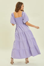 Load image into Gallery viewer, Puff Sleeve Tiered Ruffled Poplin Dress