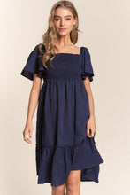 Load image into Gallery viewer, Smocked Bow Back Ruffle Hem Dress