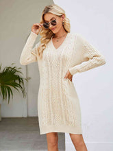 Load image into Gallery viewer, Cable-Knit V-Neck Mini Sweater Dress