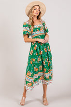 Load image into Gallery viewer, Printed Smocked Short Sleeve Midi Dress