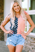 Load image into Gallery viewer, Star and Stripe V-Neck Bow Detail Tank