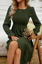 Load image into Gallery viewer, Round Neck Velvet Smocked Flounce Sleeve Dress