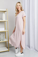 Load image into Gallery viewer, Horizontal Stripe Side Slit V-Neck Dress