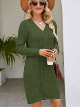 Load image into Gallery viewer, Cable-Knit V-Neck Mini Sweater Dress