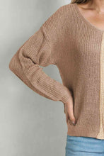 Load image into Gallery viewer, Contrast Color V-Neck Long Sleeve Pullover Sweater