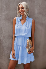 Load image into Gallery viewer, Tie Neck Frill Trim Sleeveless Mini Dress