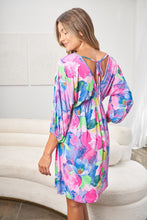 Load image into Gallery viewer, Printed V-Neck Tie Back Mini Dress