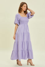 Load image into Gallery viewer, Puff Sleeve Tiered Ruffled Poplin Dress