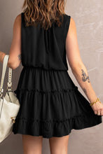 Load image into Gallery viewer, Tie Neck Frill Trim Sleeveless Mini Dress
